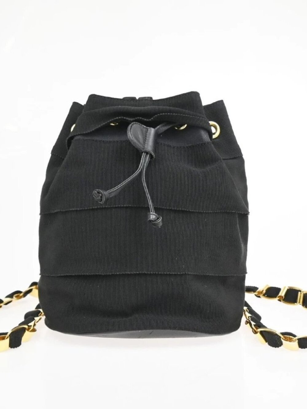 SALVATORE FERRAGAMO Vara Chain Backpack Bag Canvas Leather Black GHW 68KE031